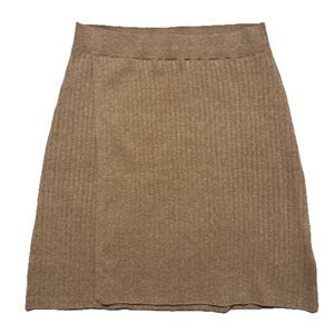 Free People Women’s Sz M/M Knit Ribs Tan Melange Faux Wrap Mini Skirt